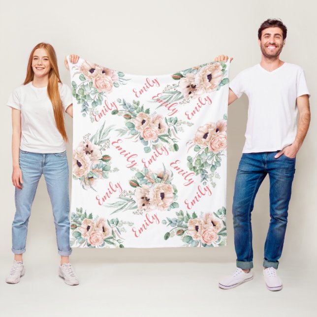 Personalisiert Pink Peonies Fleece Blanket (Beispiel)
