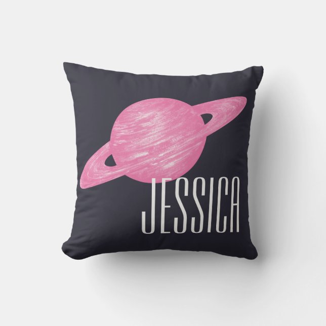 Personalisiert Pink Planet HandGezeichnet Saturn N Kissen (Vorderseite)