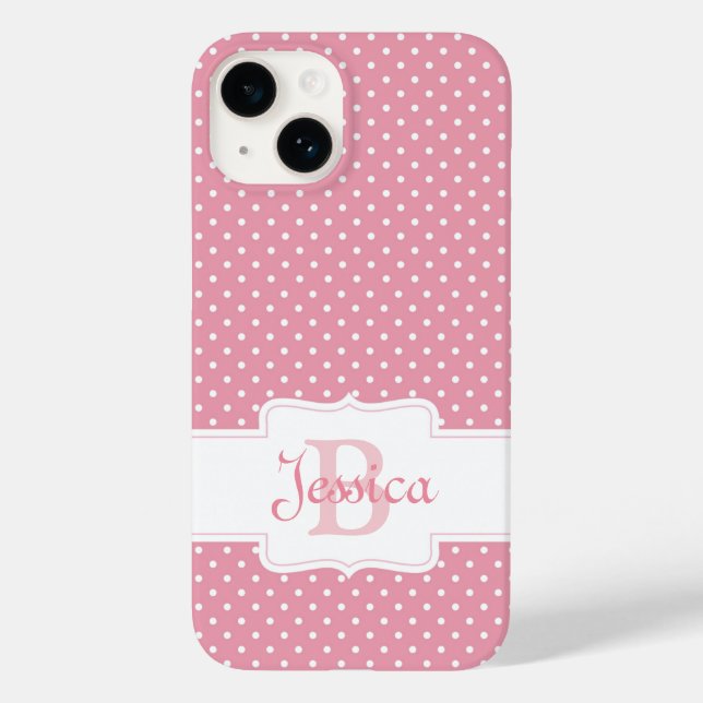 Personalisiert Pink Polka Dot Case-Mate iPhone 14 Hülle (Rückseite)