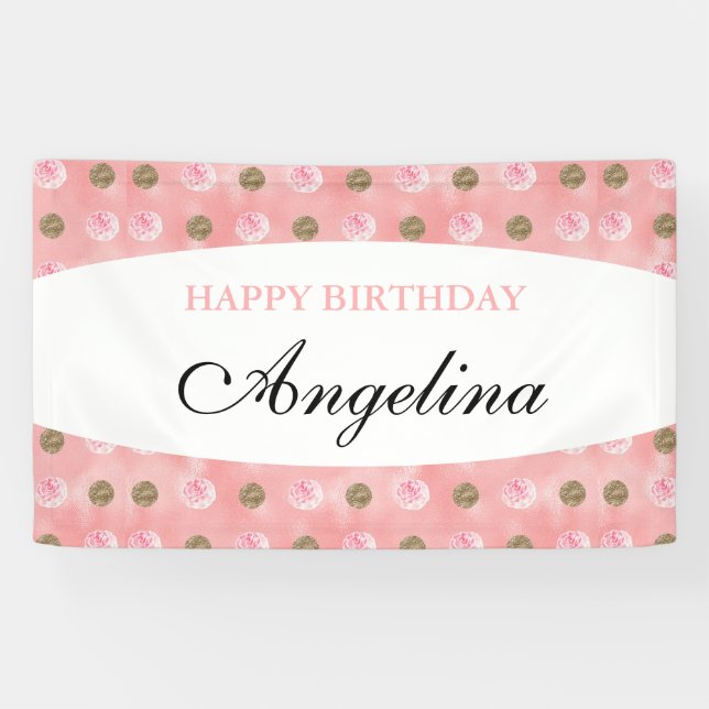 Personalisiert Pink Polka-Dot Geburtstagsbanner Banner (Horizontal)