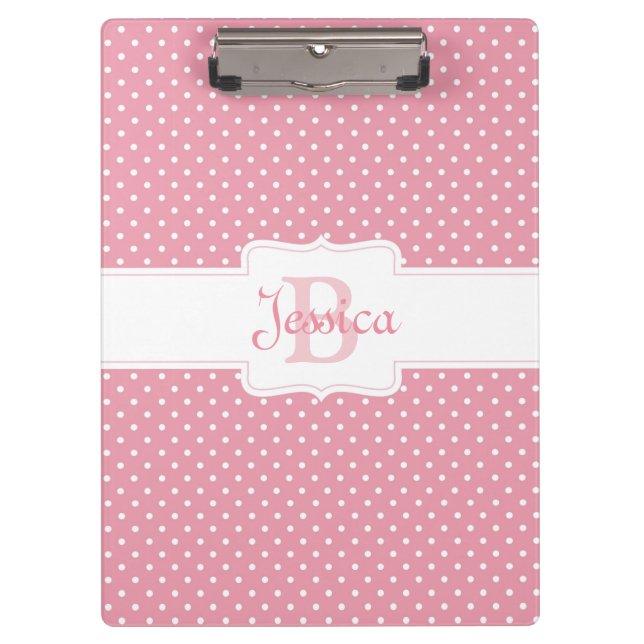 Personalisiert Pink Polka Dot Klemmbrett (Vorderseite)