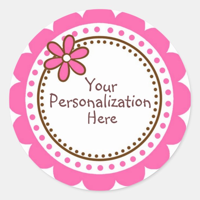 Personalisiert-Pink-Polka-Punkte und -Scallops Runder Aufkleber (Vorderseite)