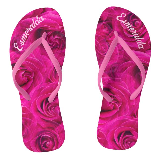 PERSONALISIERT PINK ROSES PATTERN JANDALS FLIP FLOPS (Fußbett)