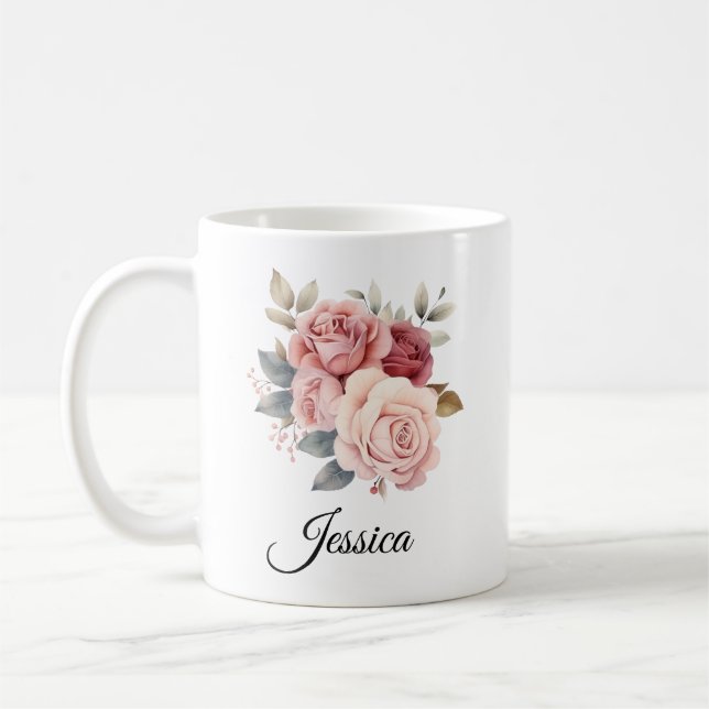 Personalisiert Pink Roses Tasse - Individuelle Nam (Links)