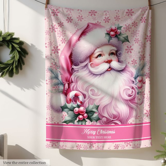 Personalisiert Pink Santa Blanket Girls Weihnachte Sherpadecke (Personalized Pink Santa Blanket Girls Christmas)