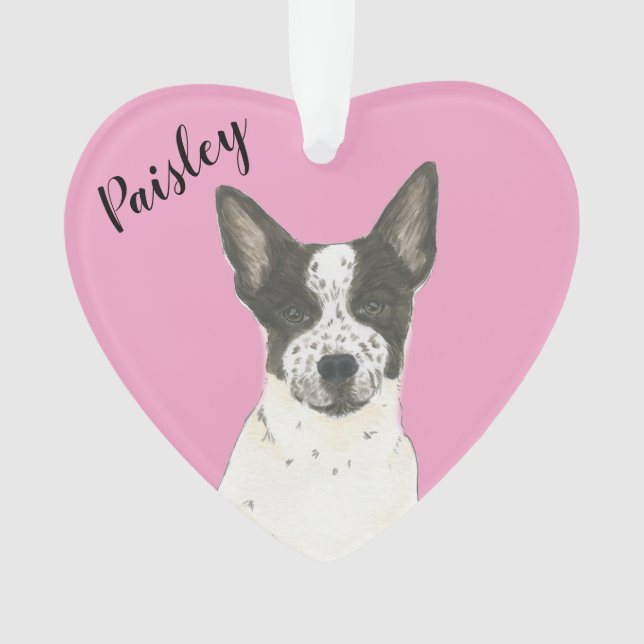 Personalisiert Pink Schwarz-weiß Cattledog Heeler Ornament (Vorderseite)