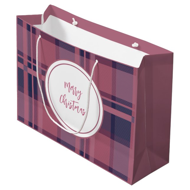 Personalisiert Pink Scottish Lady Tartan Pattern Große Geschenktüte (Vorderseite Schrägansicht)