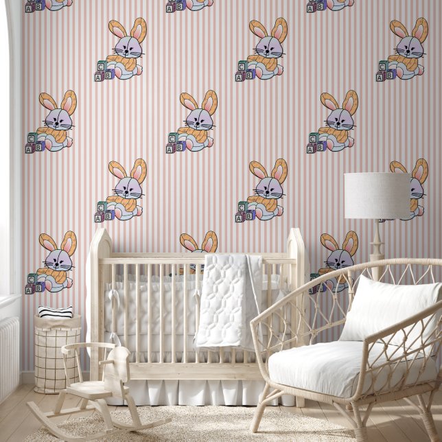Personalisiert Pink Strip Kinderzimmer Kunst - Hüb Tapete (Kinder)