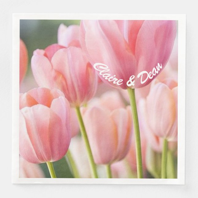 Personalisiert Pink Tulip Napkins Serviette (Vorderseite)