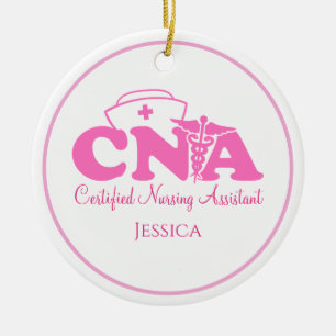 Personalisiert Pink White CNA Weihnachten Keramik Ornament