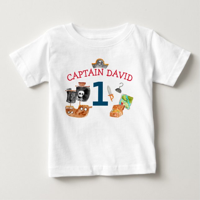 Personalisiert Pirate Baby Boy Erstgeburt Baby T-shirt (Vorderseite)