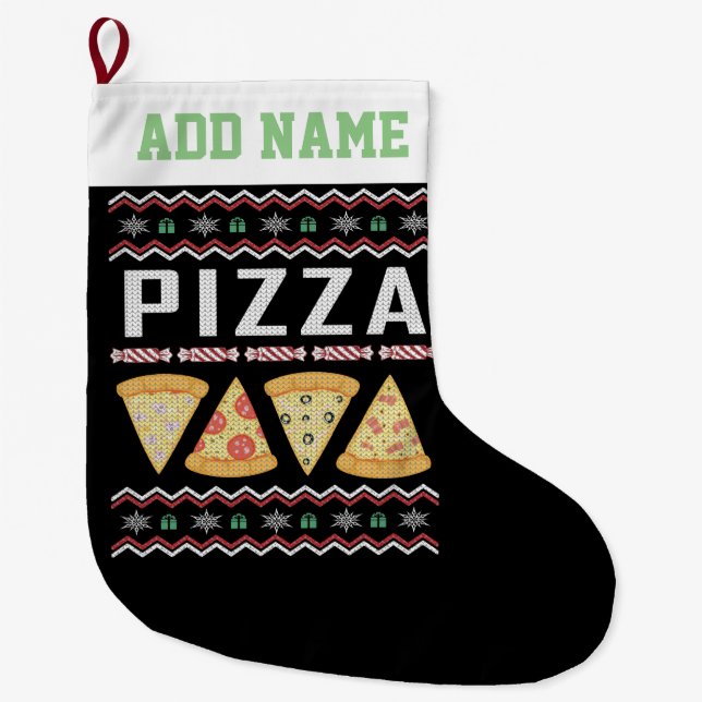 Personalisiert Pizza Ugly Christmas Sweater Großer Weihnachtsstrumpf (Vorderseite)