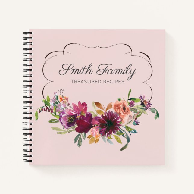 Personalisiert Plum Lila Blush Pink Blumenrezeptur Notizbuch (Vorderseite)