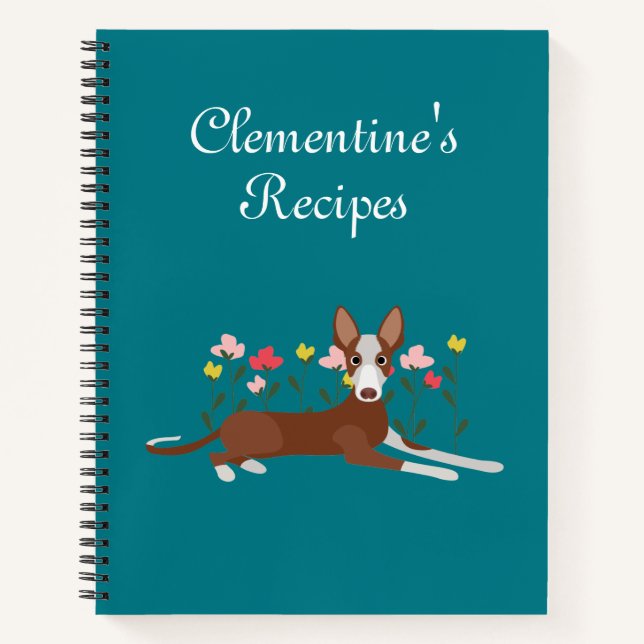 Personalisiert Podenco Dog Floral Blue Notizbuch (Vorderseite)