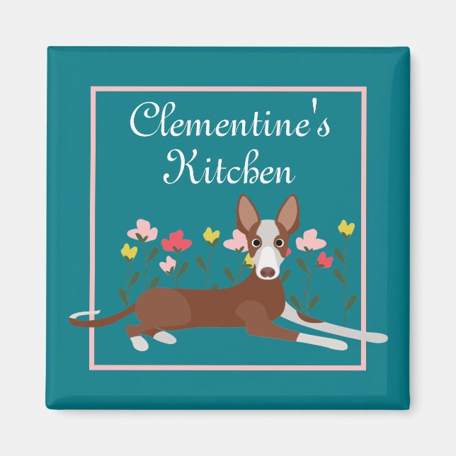 Personalisiert Podenco Dog Girly Floral Blue Kühls Magnet (Vorne)