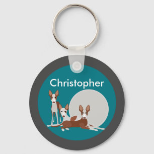 Personalisiert Podenco Hunde Blau Minimalistisch Schlüsselanhänger