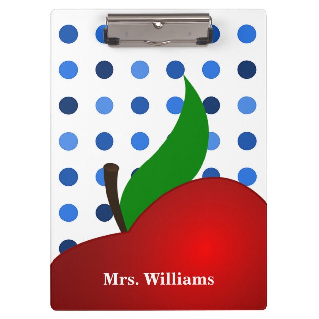 Personalisiert Polka Dot Red Apple Teacher Klemmbrett (Vorderseite)