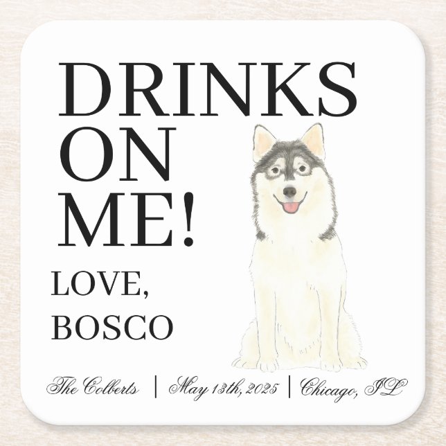Personalisiert Pomsky Dog Wedding Rechteckiger Pappuntersetzer (Vorderseite)
