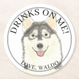 Personalisiert Pomsky Dog Wedding Runder Pappuntersetzer