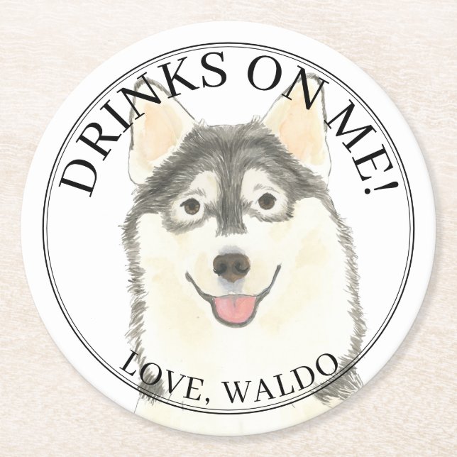 Personalisiert Pomsky Dog Wedding Runder Pappuntersetzer (Vorderseite)