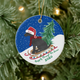 Personalisiert Preppy Black Lab Xmas Scroll Keramik Ornament
