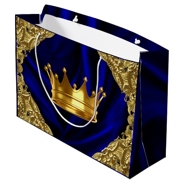 Personalisiert Prince Baby Dusche Große Geschenktüte (Rückseite Schrägansicht)