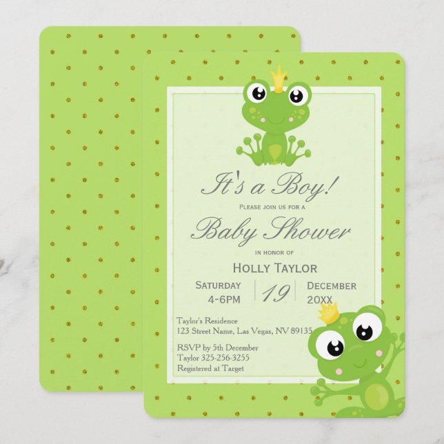 Personalisiert Prince Frog Babydusche Einladung (Vorne/Hinten)