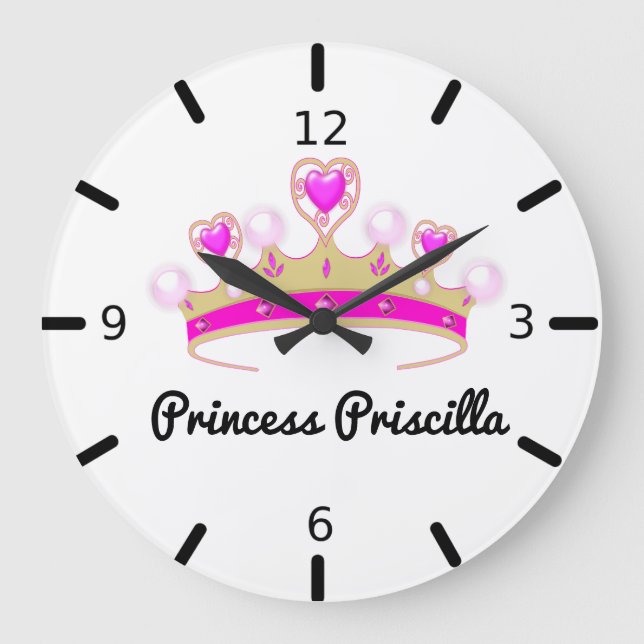 Personalisiert Princess Tiara Große Wanduhr (Vorderseite)