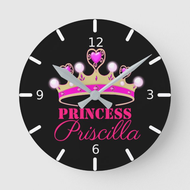 Personalisiert Princess Tiara Runde Wanduhr (Vorderseite)