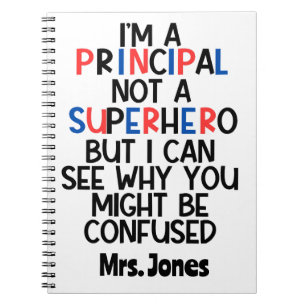 Personalisiert Principal Red Black Superhero Notizblock