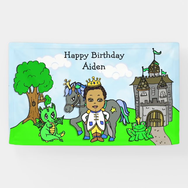 Personalisiert Prinz Birthday Banner (Horizontal)