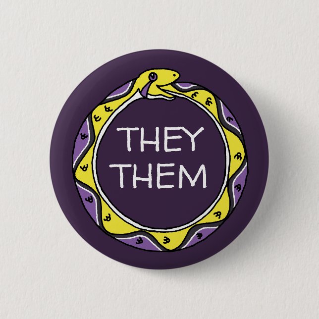 Personalisiert Pronouns Nonbinary Ouroboros Snake Button (Vorderseite)