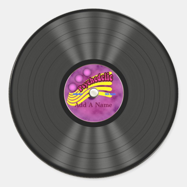 Personalisiert Psychedelic Vinyl Record Runder Aufkleber (Vorderseite)