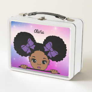 Personalisiert Puff Hair Baby Girl Metall Brotdose