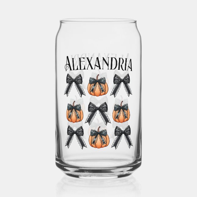 Personalisiert Pumpkin Bow Halloween-Party Gefalle Dosenglas (Vorderseite)