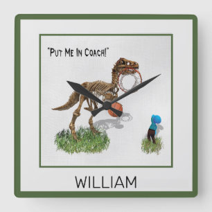 Personalisiert "Put Me in Coach" Dinosaurier Art S Quadratische Wanduhr