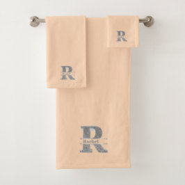Personalisiert R Initial Silver Monogram Ihr Name Badhandtuch Set