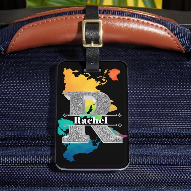 Personalisiert R Initial Silver Monogram Ihr Name Gepäckanhänger (Vorderseite Insitu 2)