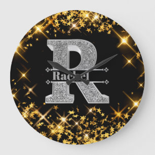 Personalisiert R Initial Silver Monogram Ihr Name Große Wanduhr