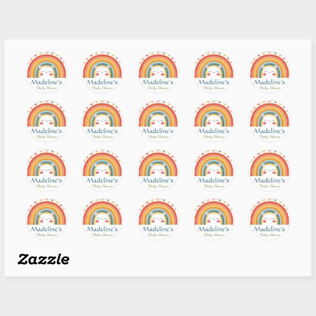 Personalisiert Rainbow Baby Dusche Einladung Siege Runder Aufkleber (Blatt)