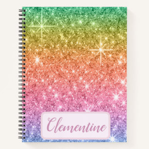 Personalisiert Rainbow Glam Glitzer Sketchbook Notizbuch