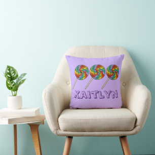 Personalisiert Rainbow Lollipop Lollies Candy Lila Kissen