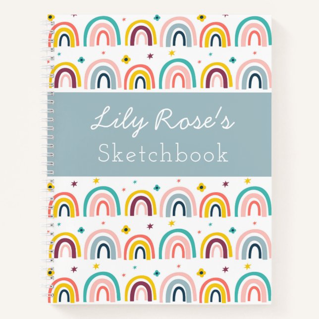 Personalisiert Rainbow Pattern Sketchbook-Notebook Notizbuch (Vorderseite)