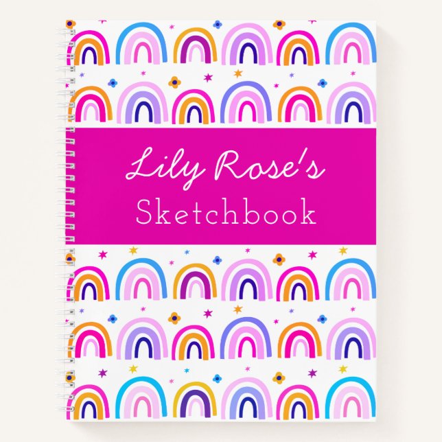Personalisiert Rainbow Pattern Sketchbook-Notebook Notizbuch (Vorderseite)