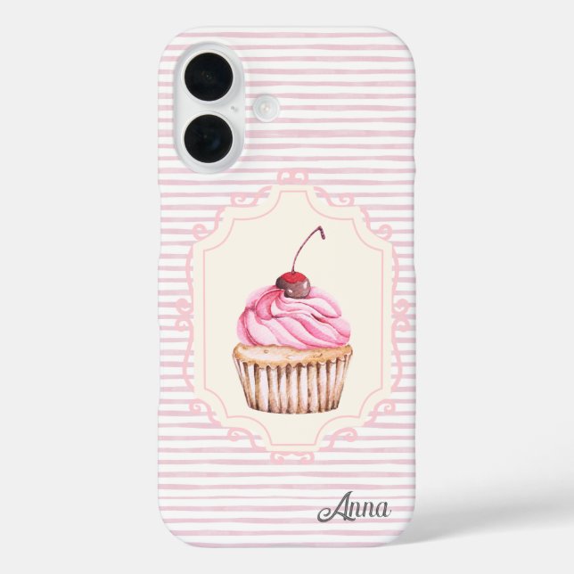 Personalisiert Real Shabby Chic cupcake 70er Pink iPhone 16 Hülle (Rückseite)
