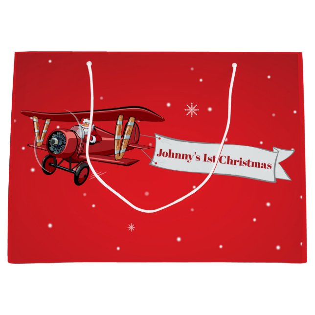 Personalisiert, Red Airplane & Santa, erste Weihna Große Geschenktüte (Vorderseite)