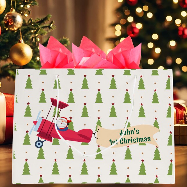 Personalisiert, Red Airplane & Santa, erste Weihna Große Geschenktüte (Von Creator hochgeladen)
