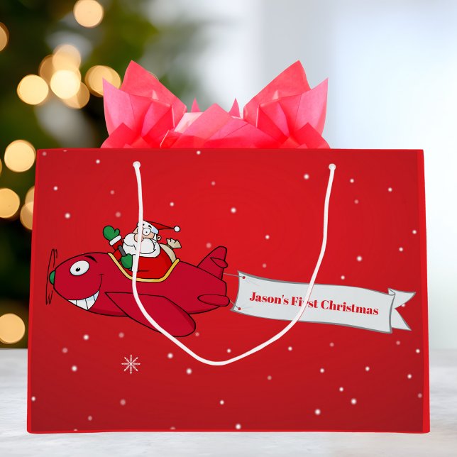 Personalisiert, Red Airplane & Santa, erste Weihna Große Geschenktüte (Von Creator hochgeladen)