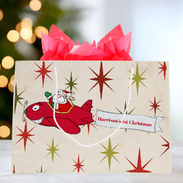 Personalisiert, Red Airplane & Santa, erste Weihna Große Geschenktüte