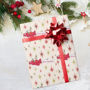 Personalisiert, Red Airplane & Santa, Frohe Weihna Geschenkpapier
